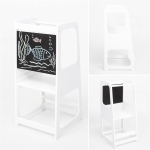 Монтесори Кула, Образователно Столче с Черна Дъска и Регулируема Височина, Бяла, за Деца от 1-4 години