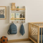 Стенна Детска Етажерка  – Бяла, с Рафтове и Закачалки