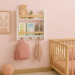 Стенна Детска Етажерка  – Бяла, с Рафтове и Закачалки