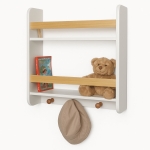 Стенна Детска Етажерка  – Бяла, с Рафтове и Закачалки