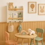 Стенна Детска Етажерка  – Бяла, с Рафтове и Закачалки