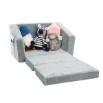 Детски Разтегателен Диван BONO, Плюшен, Мек, от Пяна - 2 в 1 за Сядане и за Сън, Сив