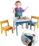 Детска Маса с 2 Столчета, Двустранна, за Рисуване и за Редене на Конструктори тип LEGO