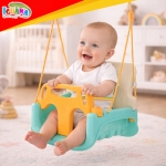 Детска люлка 3 в 1 на въжета за дом и градина, с облегалка и предпазни колани, до 30 кг, тюркоазено-бежова