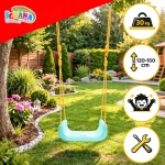 Детска люлка 3 в 1 на въжета за дом и градина, с облегалка и предпазни колани, до 30 кг, тюркоазено-бежова