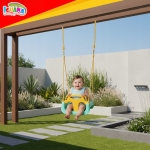 Детска люлка 3 в 1 на въжета за дом и градина, с облегалка и предпазни колани, до 30 кг, тюркоазено-бежова