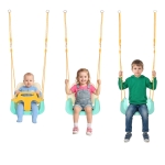 Детска люлка 3 в 1 на въжета за дом и градина, с облегалка и предпазни колани, до 30 кг, тюркоазено-бежова