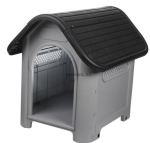 Къща за кучета 75х59х66см, кучешка колибка сива с черен покрив, пластмаса
