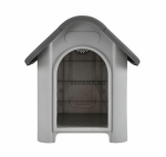 Къща за кучета 75х59х66см, кучешка колибка сива с черен покрив, пластмаса