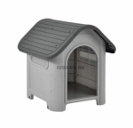 Къща за кучета 75х59х66см, кучешка колибка сива с черен покрив, пластмаса