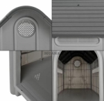 Къща за кучета 75х59х66см, кучешка колибка сива с черен покрив, пластмаса