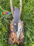 Ловен нож BROWNING с дървена дръжка + калъф естествена кожа, ножове за лов, къмпинг, риболов, MADE in SPAIN