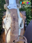 Ловен нож BROWNING с дървена дръжка + калъф естествена кожа, ножове за лов, къмпинг, риболов, MADE in SPAIN