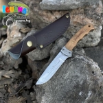 Ловен нож BROWNING с дървена дръжка + калъф естествена кожа, ножове за лов, къмпинг, риболов, MADE in SPAIN