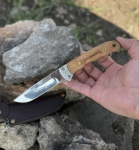 Ловен нож BROWNING с дървена дръжка + калъф естествена кожа, ножове за лов, къмпинг, риболов, MADE in SPAIN