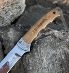 Ловен нож BROWNING с дървена дръжка + калъф естествена кожа, ножове за лов, къмпинг, риболов, MADE in SPAIN
