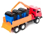 ГОЛЯМ камион с кран и контейнери за боклук KAMAZ, 2 цвята, 40x20x24см, КАМАЗ, ORION, Украйна