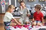 Конструктор в куфарче на колела и дръжка, 90 части, розово, TECHNOK, Украйна