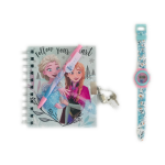 Подаръчен комплект FROZEN 6 части - дневник с катинарче, печат, гума, мастилница, химикал и часовник Замръзналото кралство