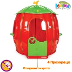 Детска къщичка Тиква, Червена със зелен покрив, отваряща се  врата и 4 прозореца, за деца над 3 години | Iguana.bg