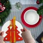 Коледни подложки за прибори, 12 части, коледен комплект калъфи от филц, Коледен Подарък
