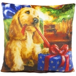 Коледна възглавница Куче с подарък, 38х38см