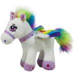 Плюшен бял еднорог с цветна грива 20см
