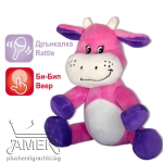 Бебешка играчка животинче с дрънкалка Кравичка 22 см