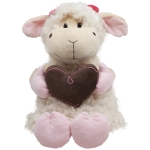 Бяла плюшена овчица с кафяво сърце 30 см