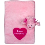 Плюшена розова подвързия за тетрадка с пудел 22см