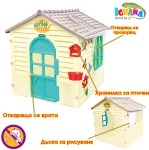 Детска къщичка Garden House, Бежова с дъска за рисуване, Отварящи се врата и прозорци, хранилка за птички | Iguana.bg