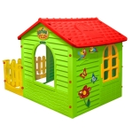Детска къщичка Garden House, с ограда и двор, Зелена с червен покрив, Отварящи се врата и прозорци | Iguana.bg