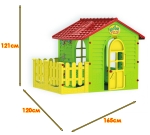 Детска къщичка Garden House, с ограда и двор, Зелена с червен покрив, Отварящи се врата и прозорци | Iguana.bg