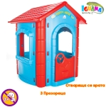 Детска къщичка Happy, Синя с червен покрив, отваряща се врата и 3 прозореца | Iguana.bg