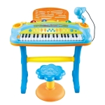 Пиано на стойка със стол и микрофон My Piano 37 клавиша, синьо, порт за слушалки и MP3 устройство