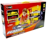 Bburago Ferrari/Ферари - Паркинг/гараж на 3 нива с 2 броя коли, магистрала, бензиностанция, автомивка, асансьор