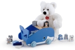 Дървена играчка Sevi - Играчка за дърпане, Кит с кубчета и фигурки