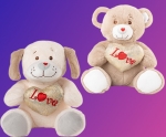 Мече или куче с блестящо сърце и надпис LOVE, 35см