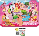 Говорещ и Разказващ Пъзел „Принцеси“ на Български – 20 Елемента (48×33 см), от EVA Пяна, с Добавена Реалност на 16 Езика, 20×24×7 см