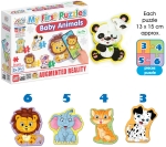 Говорещ и Разказващ Пъзел „Бебета Животни“ на Български за Най-Малките – 8 Модела, по 3 до 6 Елемента (13×55 см) Всеки, Общо 36 Елемента, от EVA Пяна, с Добавена Реалност на 16 Езика, 26×21×7 см