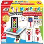 Говорещ и Разказващ Пъзел „Пътни Знаци“ на Български за Най-Малките – 24 Модела по 2 Елемента (около 10×5 см), Общо 48 Елемента, от EVA Пяна, с Добавена Реалност на 16 Езика, 20×17×4 см