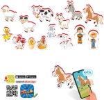 Говореща и Разказваща Магнитна Игра „Животните от Фермата“ на Български – 15 Елемента от EVA Пяна (около 10×5 см), с Добавена Реалност на 16 Езика, 20×17×4 см