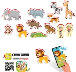 Говореща и Разказваща Магнитна Игра „Африкански Животни“ на Български – 12 Елемента от EVA Пяна (около 10×5 см), с Добавена Реалност на 16 Езика, 20×17×4 см