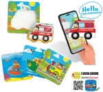 Говорещ и Разказващ Пъзел-Сортер „Намери Съвпадението: Транспортни Средства“ на Български – 12 Модела, 24 Елемента (12×12 см), от EVA Пяна, с Добавена Реалност на 16 Езика, 12×5×12 см