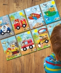 Говорещ и Разказващ Пъзел „Транспортни Средства“ на Български за Най-Малките – 8 Модела, 6 Елемента (13×55 см) Всеки, Общо 48 Елемента, от EVA Пяна, с Добавена Реалност на 16 Езика, 26×21×7 см
