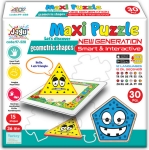 Говорещ и Разказващ Пъзел „Забавни Геометрични Форми“ на Български за Най-Малките – 15 Модела по 2 Елемента (9×8 см), Общо 30 Елемента, от EVA Пяна, с Добавена Реалност на 16 Езика, 20×17×4 см