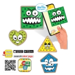 Говорещ и Разказващ Пъзел „Забавни Геометрични Форми“ на Български за Най-Малките – 15 Модела по 2 Елемента (9×8 см), Общо 30 Елемента, от EVA Пяна, с Добавена Реалност на 16 Езика, 20×17×4 см