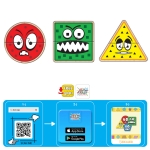 Говорещ и Разказващ Пъзел „Забавни Геометрични Форми“ на Български за Най-Малките – 15 Модела по 2 Елемента (9×8 см), Общо 30 Елемента, от EVA Пяна, с Добавена Реалност на 16 Езика, 20×17×4 см