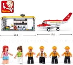 Конструктор Sluban Авиация – Самолет в Ремонтен Хангар, 599 Елемента, 6 Фигурки, 52×38×8 см