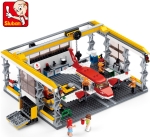 Конструктор Sluban Авиация – Самолет в Ремонтен Хангар, 599 Елемента, 6 Фигурки, 52×38×8 см